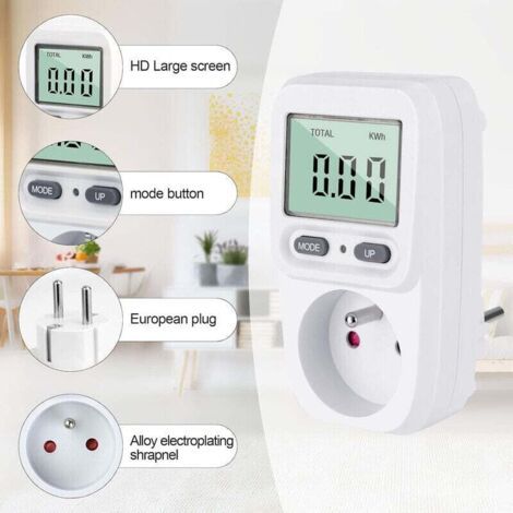 Wattmètre prise compteur d'énergie, consommation d'énergie mètre Contrôleur de Consommation Electrique avec l'écran d'affichage à cristaux liquides, puissance maximum 3680W，OUYLAF (1/4)