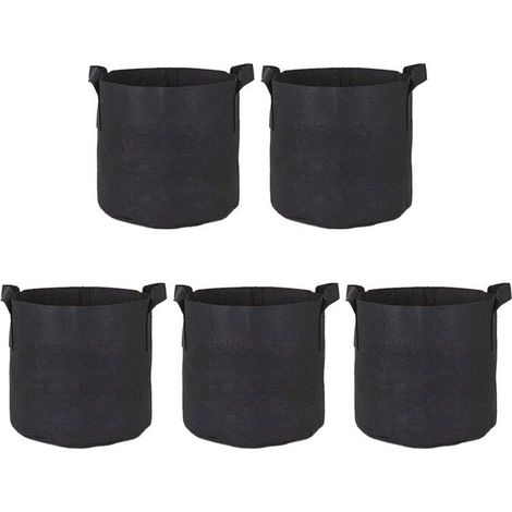 Lot de 5 Sac de Plantation Noir en Tissu Non Tissé - Sac Jardin Résistants, Réutilisables et Respirants avec Poignées pour Potager Interieur ou Jardinieres Exterieur (1/5)