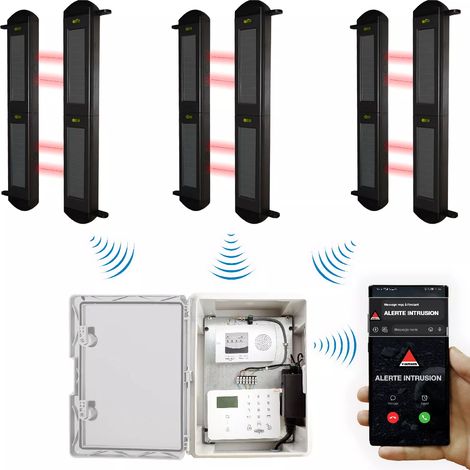 Protection périmétrique 'PRO' solaire 900m sans-fil & point d'alerte GSM 4G IP65 3 barrières infrarouges 2B (DA600+/KP) (1/5)