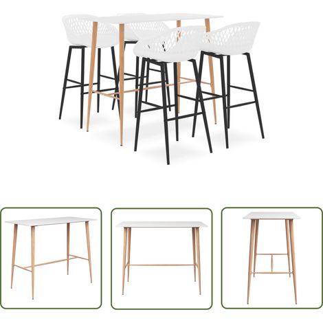 The Living Store 5-tlg. Bar-Set Weiß - Bar Set - Bartisch - Barhocker - Kücheninsel - Wohnzimmer Dekoration (1/5)