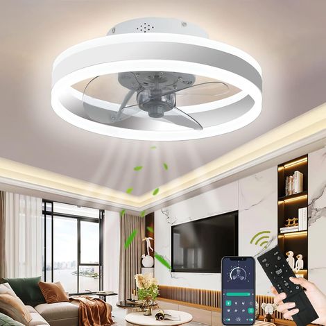 Ventilateurs de Plafond Avec lampe, Ventilateur Silencieux Plafond avec Led Lumiere et Télécommande,Bedroom Plafonnier Dimming Timing 6 Wind Speed Salon Ventilateur Plafonnier -Blanc