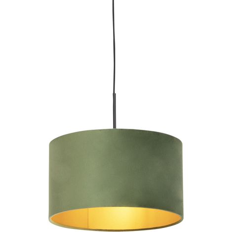 QAZQA Lampada a sospensione con paralume combi - Rustico - Acciaio,Tessuto - Verde/Nero - Cilindro/Oblungo/Tondo Max. 1 x Watt