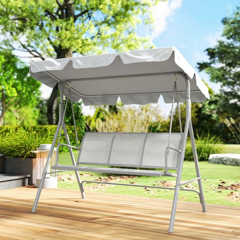 Altalena da giardino a 3 posti, extra comfort, tettuccio impermeabile, inclinazione regolabile, sedile e schienale ergonomici, grigio
