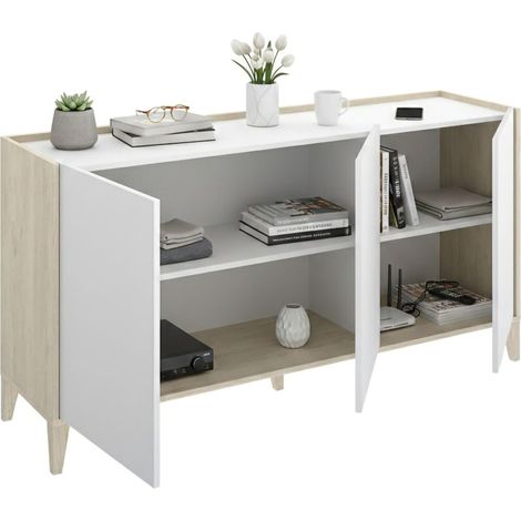 Credenza Caribou, Madia 2 Ripiani, 3 Ante, con Piedini, 40x150x78h cm Bianco