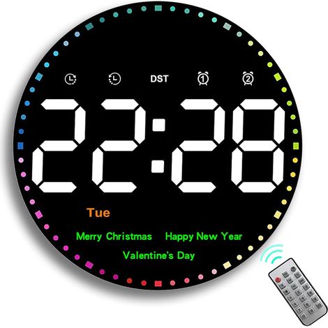 Orologio da parete digitale, grande orologio da parete a LED da 25,4 cm/10 pollici con telecomando, orologio moderno con timer, conto alla rovescia, temperatura, giorno, data e 2 orari di allarme. (1/5)