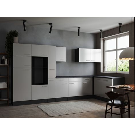 L Küche Leerblock Winkelküche Grau Matt Weiß 370 x 172 cm Respekta