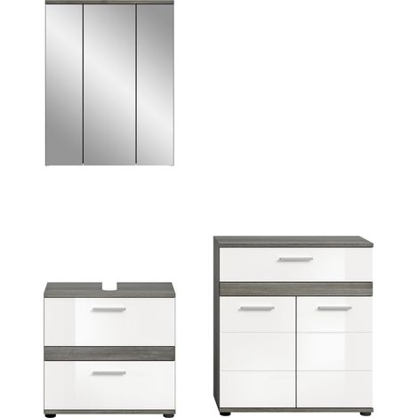 Armoire de toilette + 2 meubles gris et blanc - TWYNI (1/4)