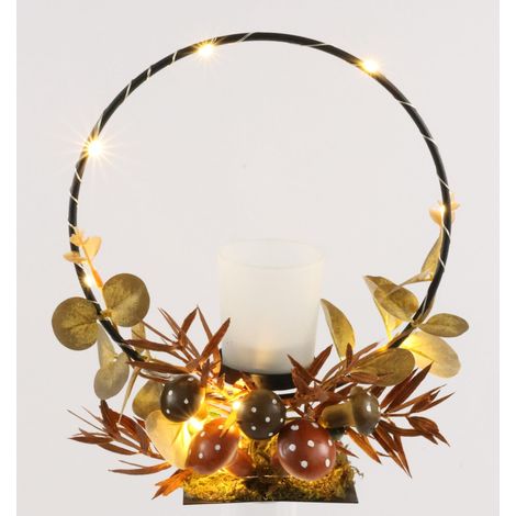 Photophore en Verre avec lumière LED - Décoration d'automne avec Champignons, écureuils, Feuilles d'automne - 16 cm - Décoration de Table (1/3)