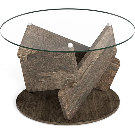 Table basse ronde grise en verre trempé 80 cm avec base stable et pieds antidérapants pour salon, bureau et salle d attente (1/5)