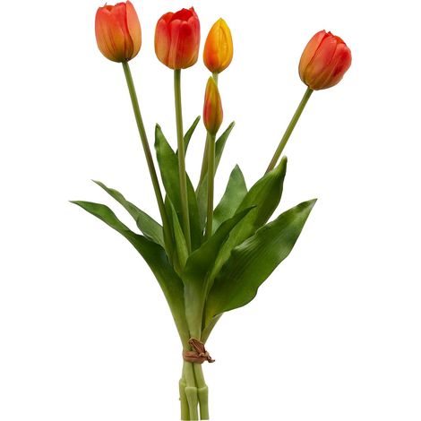 Fiore artificiale "tulipano" effetto realistico con stelo e foglie verdi -Giallo / 40 cm (1/4)