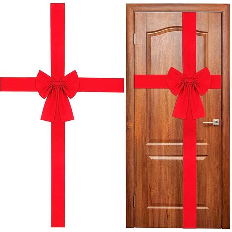 2 piezas de lazos de cinta para puertas de armarios navideños, lazos grandes rojos para armarios, lazos para árbol de Navidad, coronas navideñas, envoltorios festivos para árbol de Navidad, chimenea,