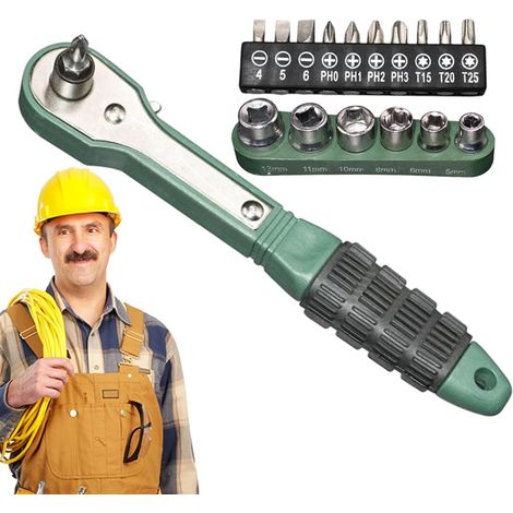 Small ratchet set, screwdriver ratchet set, portable two-way sliding handle wrench for aviation maintenance and HVAC equipment work (1/5)