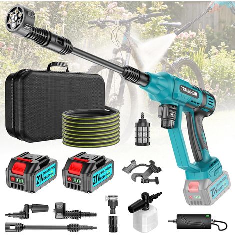 Nettoyeur haute pression sans fil, Pressure Washer avec mode 4 vitesses max 150 bar, Hydro Blast, nettoyeur haute pression mobile multifonction avec 2 batteries 4,0 Ah, buse 6 en 1 et orientable Ă 180 (1/5)