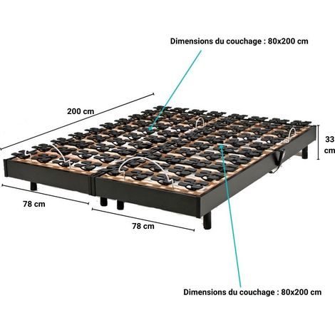 Le Quai Des Affaires – Lot de 2 sommiers relaxation électrique 80x200 cm – Structure MDF noir – 10 rangées de plots – Réglages individuels par télécommande (1/4)