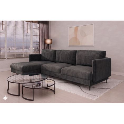 Ecksofa Designersofa HELMER MAX Stoff Vibe Anthrazit Ottomane Links