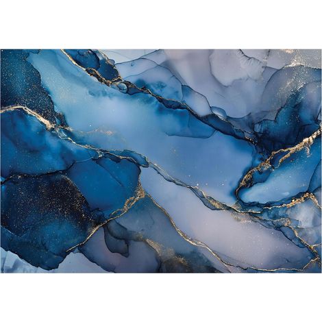 Papier peint mural marbre bleu abstrait intissé grand format design intérieur salon chambre pas cher 250x175 cm (1/3)