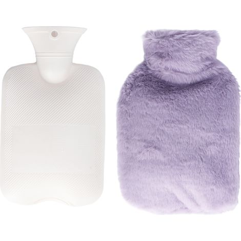 Bouillotte Double Poche avec Liner PVC, Couverture Lavable, Capacité 1000ml, Chaufferette pour Maison, Violet (1/5)