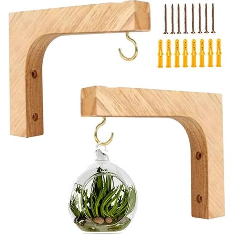 Crochet pour Plantes suspendues, 2 Supports muraux en Bois pour Plantes avec Jeu de vis, Crochet de Suspendue pour Pots et carillons éoliens