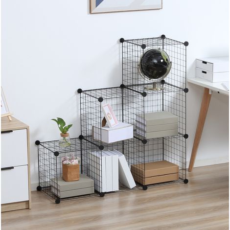 Scaffale modulare in rete metallica con 6 cubi nero 109 x 37 x 109 cm (1/5)