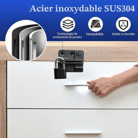 Verrou Porte Exterieur Loquet Interieure, Noir Grand Coulissante en Acier Inoxydable, à Bascule Boulon pour Portail Cabinet (1/3)