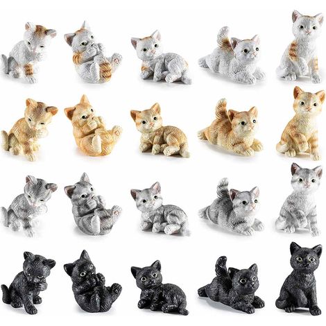 Miniature a gatto in resina colorato in diverse posizioni da appoggiare, ad effetto realistico e curate nei, set da 20 pezzi, cm 5 x 5,5 x 7,5 H