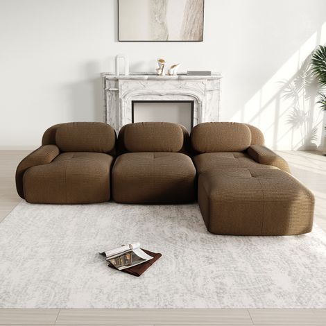 Divano angolare modulare marrone in velluto a coste senza montaggio con design ergonomico e braccioli larghi (1/5)