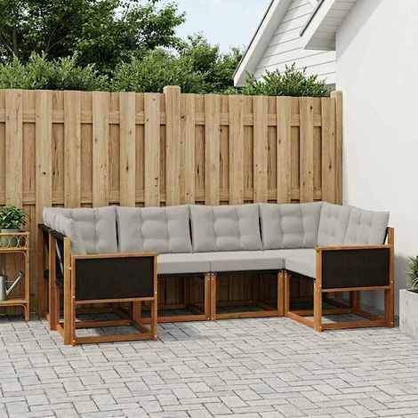 vidaXL Outdoor Sofa Set 6 pcs Natural and Light grey