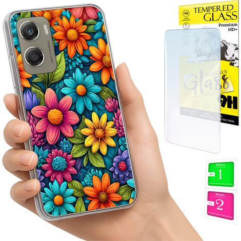 Funda para Motorola Moto G06 / G06 Power, cubierta trasera con diseño de flores y cristal. (1/5)