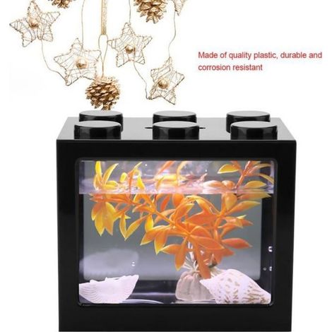 Aquarium - LED USB - 12 x 8 x 10.5 cm - Noir - Pour Poissons Rouges Et Combattants Siamois - 1 Pièce