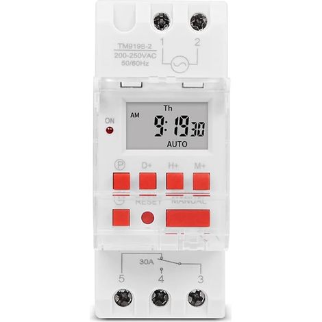 Interrupteur Horaire Digital TM919BK Programmateur Hebdomadaire LCD 30A Rail DIN 24h/7j 16 Programmes Batterie Intégrée AC 85-265V Noir (1/5)