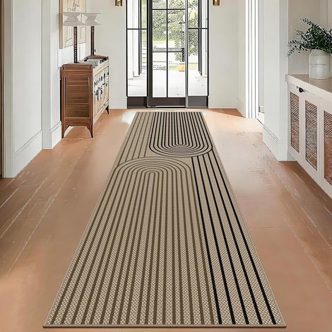 Tapis de Couloir, 80 x 300 cm, Aspect Jute, Lavable, antidérapant, Bicolore, pour Cuisine, Salon, Chambre à Coucher, Couloir, entrée, Balcon (1/5)
