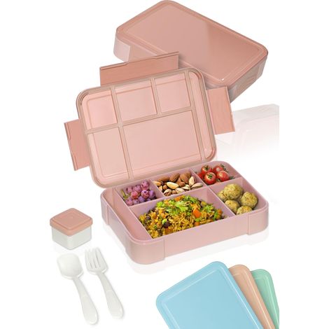 Bento Box - Boîte à déjeuner pour adultes et enfants - Incassable, anti-fuite - Avec couverts et gobelets - Sans BPA - Passe au lave-vaisselle et au micro-ondes - Capacité : 1330 ml (1/5)