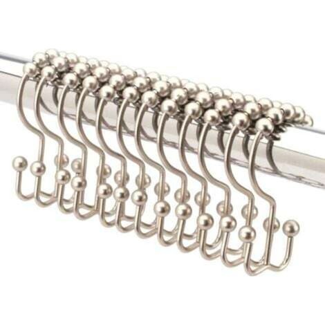 12 pcs Crochet Rideau De Douche Doubles en Nickel Brossé. Anneau Rideau Douche en Acier Inoxydable De Qualité Supérieure. Boules à roulettes Coulissantes sur Barre De Douche Extensible (1/5)