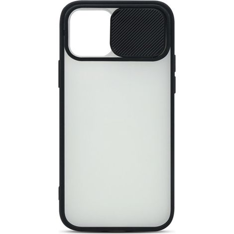 Coque rigide avec cache caméra pour iPhone 12/12 PRO - semi-transparente/noire (1/5)