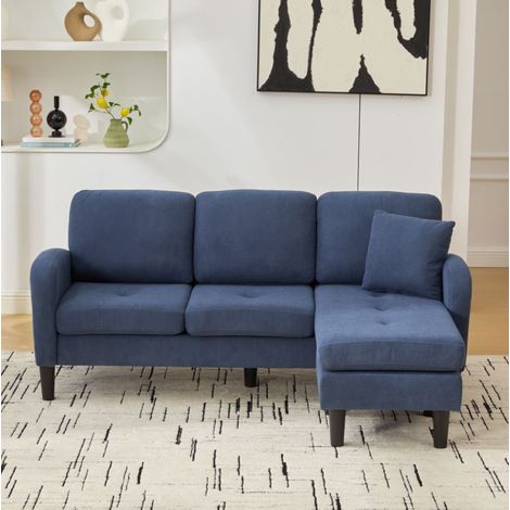 Canapé d’angle modulaire 166x118x77 cm bleu en velours côtelé avec méridienne réversible (1/5)