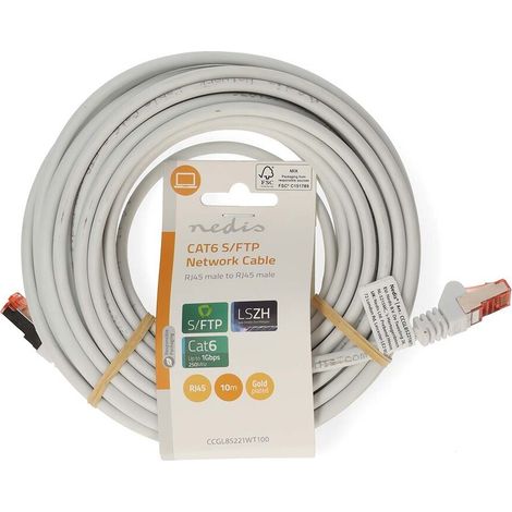 Nedis CAT6-Netzwerkkabel / RJ45 Stecker / RJ45 Stecker / S/FTP / 10.0 m / Rund / LSZH / Weiss / Label