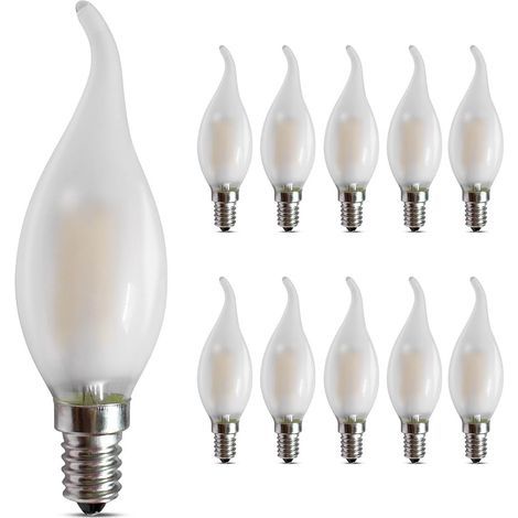 Ampoule LED E14 Flamme, Dimmable 4W 400LM, Blanc Chaud 2700K Lustre Ampoules, Lampe Suspension Vintage, Pointe Courbée Givrée, Lot de 10 [Classe énergétique F] (1/5)