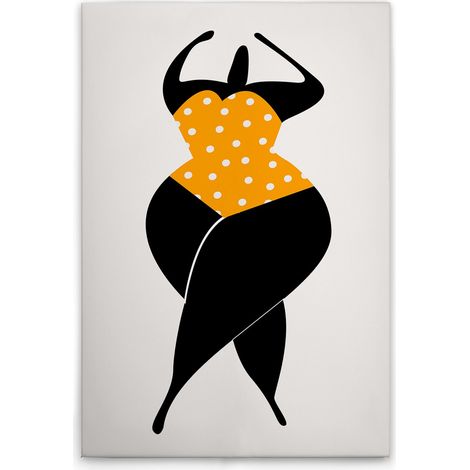 Leinwandbild Retro Frauen Silhouette Gelb M1-No.50752 - Kunstdruck auf Leinwand in Creme Schwarz - Wandbild 30 x 45 cm