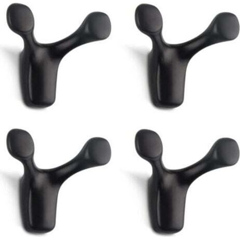 [NON UTILIZZATO] Set di 4 ganci doppi da parete, robusti ganci in lega di zinco a forma di corno di cervo, ideali per bagno, camera da letto e cucina, viti incluse (nero opaco)