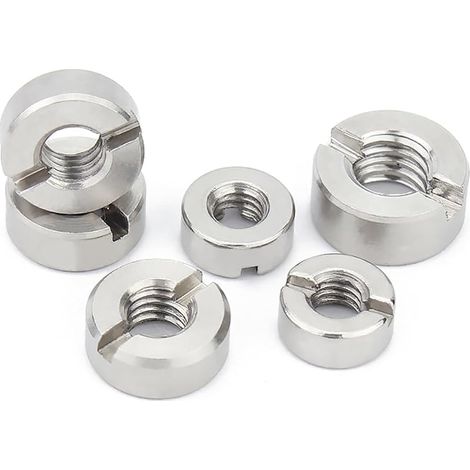 Écrous ronds fendus en acier inoxydable 304, Face d'extrémité avec rainure, écrou rond M3 M4 M5 M6 M8 M10 M12, 2 à 10 pièces (Color : Silver, Size : 10Pcs M6) (1/5)