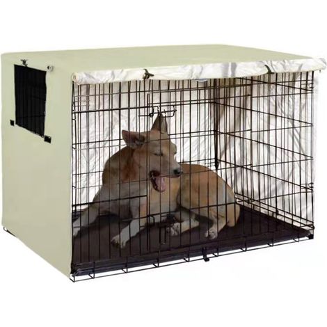 Housse Pour Cage À Chien - Tissu Oxford 210D Imperméable Anti-UV Résistant Au Vent - Pour Cage Métallique Universelle À Double Porte - Taille L (1/5)