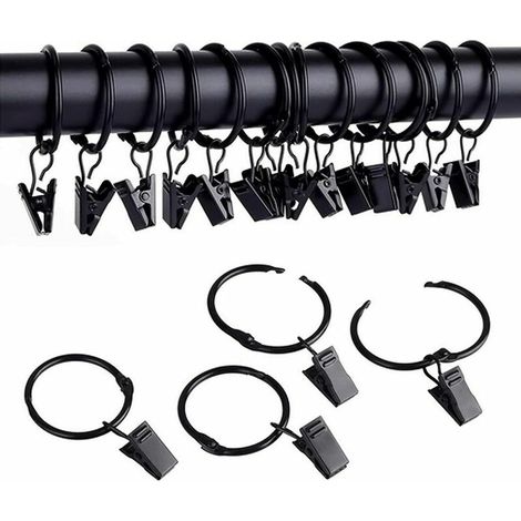 25pcs Anneaux de Rideaux avec Pinces Metal Rideau Clips Crochet, Facile à Ouvrir et à Fermer, Crochets de Broches de Rideau en métal pour Rideau de Douche de Porte de fenêtre (1/5)