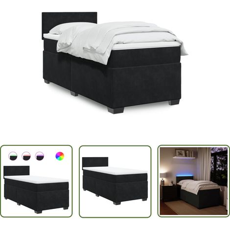 The Living Store Boxspringbett mit Matratze Schwarz 90x190 cm Samt - Boxspringbett - Doppelbett - Samtbett - Schwarzes Bett - LED Beleuchtung (1/5)