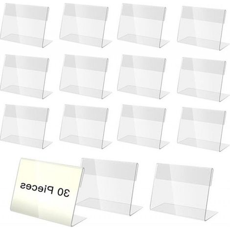 Acryl-Etikettenhalter für Buffet-Teller - 30 Stück - transparent - 9 x 6 cm - zur Präsentation von Preisschildern - Namensschildern - Tischaufstellern - Visitenkartenhaltern. (1/5)