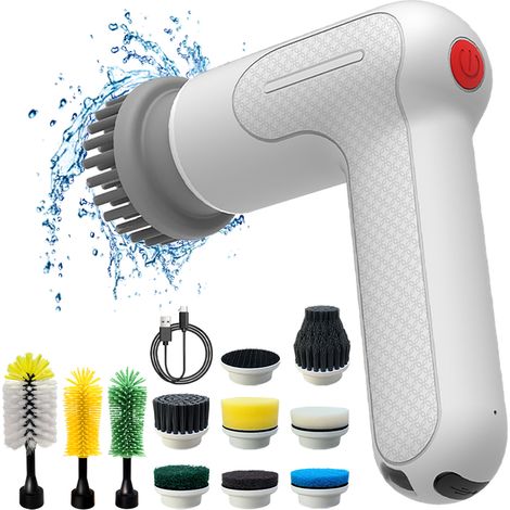 Elektrischer Spin Scrubber, kabelloser Duschschrubber mit 4 austauschbaren Bürstenköpfen und 2 einstellbaren Geschwindigkeiten, Power-Reinigungsbürste für Badezimmer/Wannenfugen/Boden/Auto (1/5)