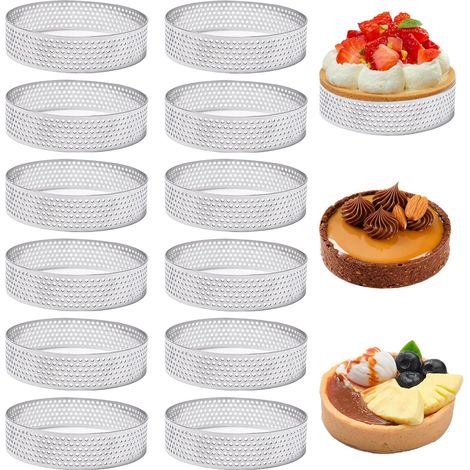 12 Cercle à Tartelette, 8 cm Acier Inoxydable Perforé, Moule à Gâteau Cuisson, Pour Quiches Mini Pizzas Tartes (1/5)