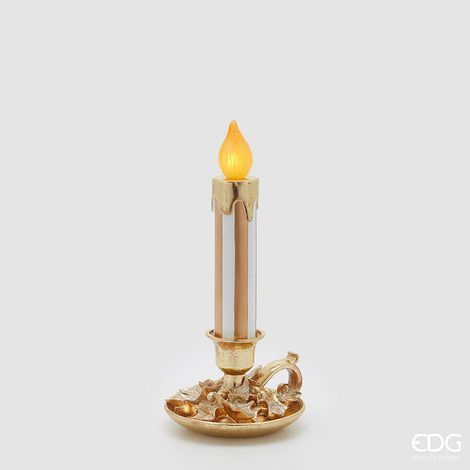 EDG Enzo De Gasperi Candela a Led con Piattino di Natale H 38 Cm D 18 Cm Bianco Oro