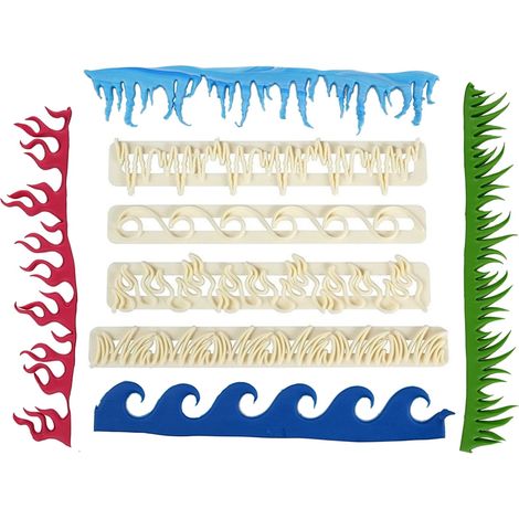 Zuckerpaste-Ausstechformen Gras Feuer Wasser Eiszapfen 4er-Set