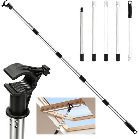 Barre télescopique pour fenêtre de toit - 1,84 m - Rallonge en acier inoxydable - Barre de commande télescopique en acier inoxydable - Pour fenêtres de toit et stores GGL/GGU - Longueur : 1,84 m (1/5)