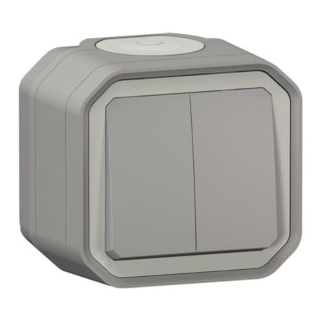 Commande double étanche pour réaliser 3 fonctions Plexo IP55 IK08 livrée complète pour fixation saillie - gris - LEGRAND